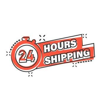 Shipping 24 hours icon in comic style. Delivery countdown cartoon vector illu Illustrazione stock