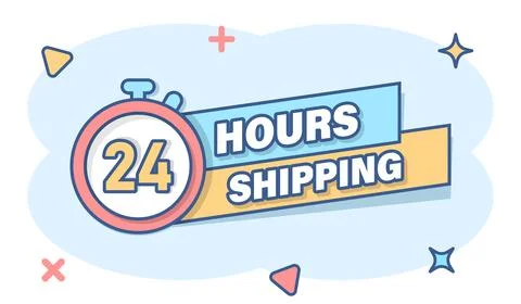 Shipping 24 hours icon in comic style. Delivery countdown cartoon vector il.. 스톡 일러스트
