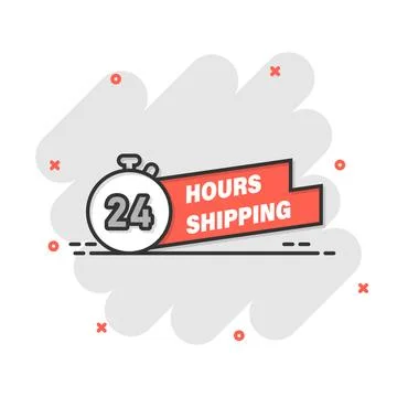 Shipping 24 hours icon in comic style. Delivery countdown cartoon vector il.. 스톡 일러스트