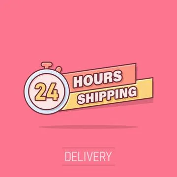 Shipping 24 hours icon in comic style. Delivery countdown cartoon vector il.. Stock Illustration