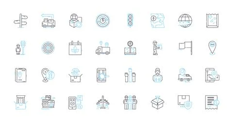 Shipping and handling linear icons set. Carrier, Freight, Packaging, Delivery Illustration