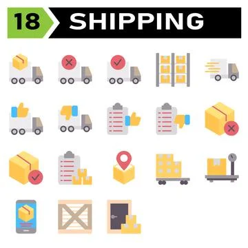 Shipping and logistic icon set include truck, delivery, shipping, box, order, Stock Illustration
