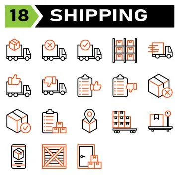 Shipping and logistic icon set include truck, delivery, shipping, box, order, Stock Illustration