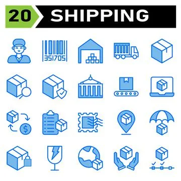 Shipping and logistic icon set include man, delivery, holding, service, couri Illustration