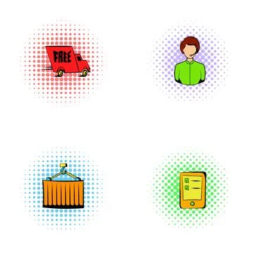 Shipping and logistics services concept comics icons Stock Illustration