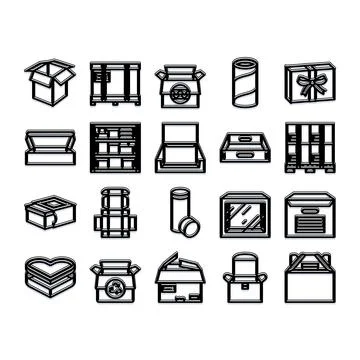 Shipping and packaging boxes outline icons set 스톡 일러스트