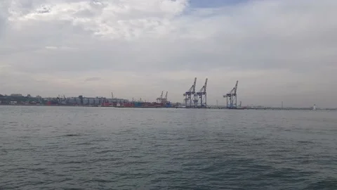 Shipping and shipment. Cargo loading. Container cargo ships loading in port Stock Footage 149503621