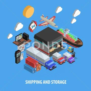 Shipping And Storage Isometric Concept Stock Illustration