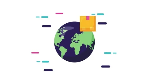 Shipping box animation orbiting earth globe in a continuous loop for global.. Stock Footage 333305355
