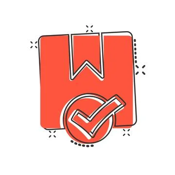 Shipping box check icon in comic style. Container approve cartoon vector il.. イラスト素材