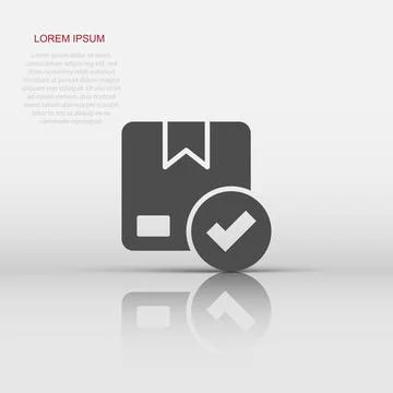 Shipping box check icon in flat style. Container approve vector illustratio.. Stockillustratie