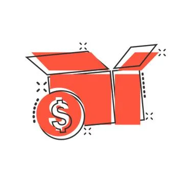 Shipping box with dollar icon in comic style. Container cartoon vector illust 스톡 일러스트