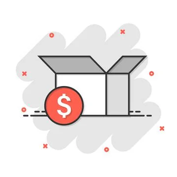 Shipping box with dollar icon in comic style. Container cartoon vector illust Stock-Illustration