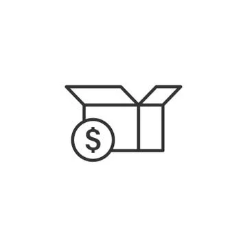 Shipping box with dollar icon in flat style. Container vector illustration on Illustrazione stock