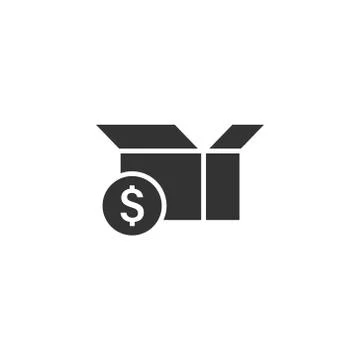 Shipping box with dollar icon in flat style. Container vector illustration on Stock Illustration
