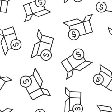 Shipping box with dollar icon in flat style. Container vector illustration on Illustrazione stock