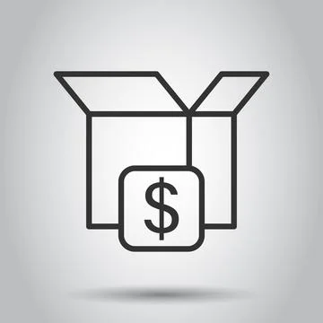Shipping box with dollar icon in flat style. Container vector illustration on Illustrazione stock