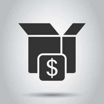 Shipping box with dollar icon in flat style. Container vector illustration on Illustrazione stock