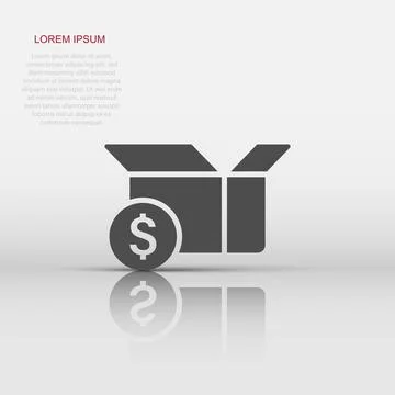 Shipping box with dollar icon in flat style. Container vector illustration .. 스톡 일러스트