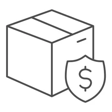 Shipping box with dollar thin line icon, Purchase concept symbol, Delivery Illustration