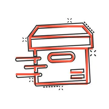Shipping box icon in comic style. Container cartoon vector illustration on wh Stock-Illustration