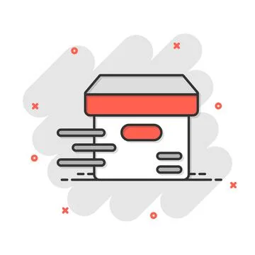 Shipping box icon in comic style. Container cartoon vector illustration on wh Stock Illustration