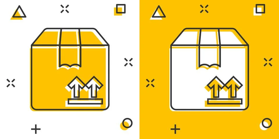 Shipping box icon in comic style. Container cartoon vector illustration on wh Stock-Illustration