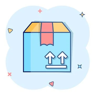 Shipping box icon in comic style. Container cartoon vector illustration on wh Stock Illustration
