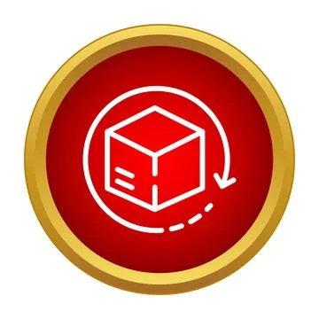 Shipping box line icon with circular arrows on red button Stock Illustration