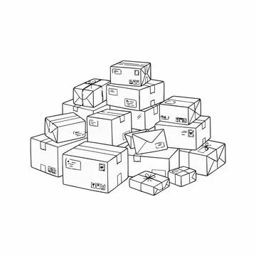 Shipping boxes and parcels line art illustration Silhouette Stock Illustration
