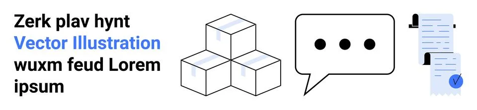 Shipping boxes, chat bubble with dots, and sealed document. Ideal for logisti Stock Illustration