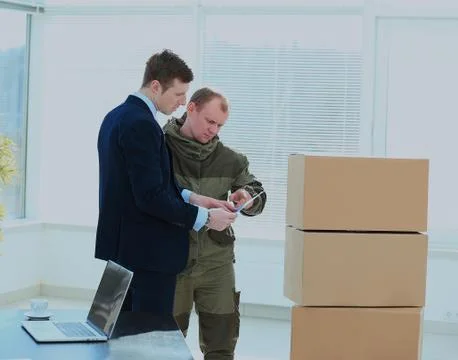 Shipping boxes to office. Stock Photos