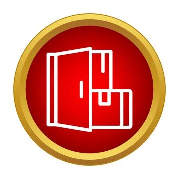 Shipping boxes with open door on red icon Stock Illustration