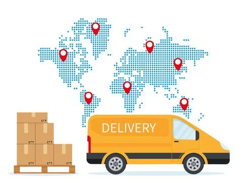 Shipping, card vector illustration. Export, import concept background with gl Illustrazione stock