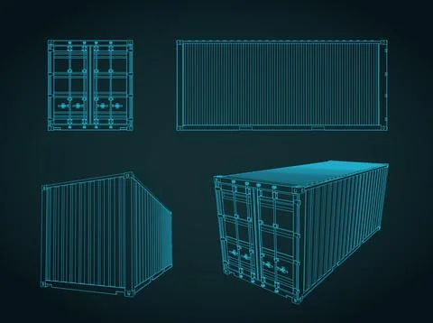 Shipping cargo container blueprints Stock Illustration