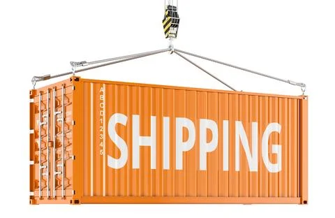 Shipping concept with container lifted by crane for cargo loading and logis.. 스톡 일러스트