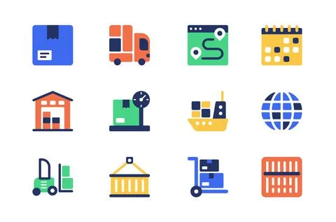 Shipping concept of web icons set in simple flat design. Pack of parcel, truck 스톡 일러스트