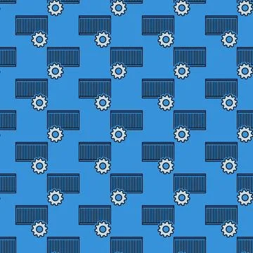 Shipping Container with Cog Wheel vector blue seamless pattern 스톡 일러스트