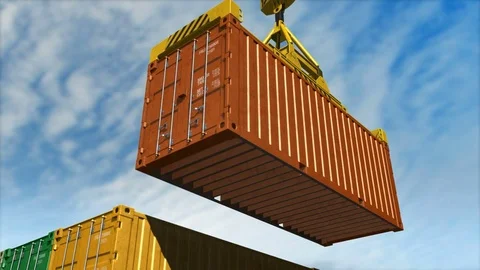 Shipping Container on Crane. Distribution Warehouse, Cargo Container. Stock Footage 85226453