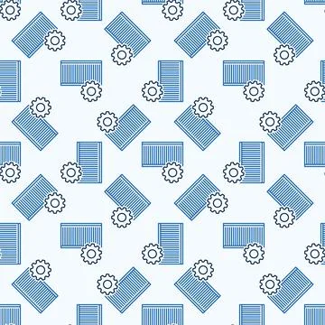 Shipping Container with Gear vector thin line seamless pattern Illustrazione stock