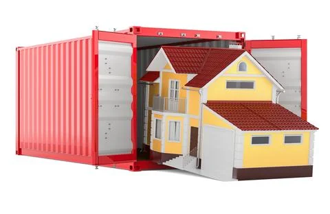Shipping container with house. 3D rendering Stock Illustration