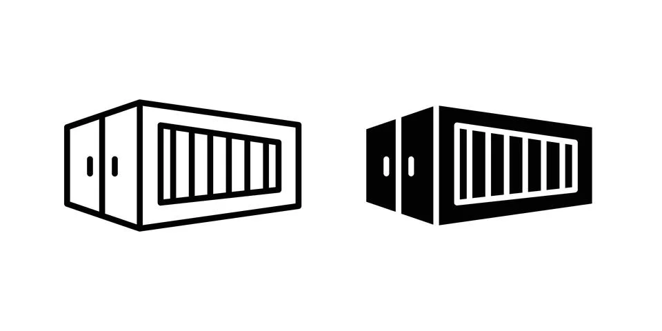Shipping Container icon drawing lines. Silhouette style vector bundle Stock Illustration