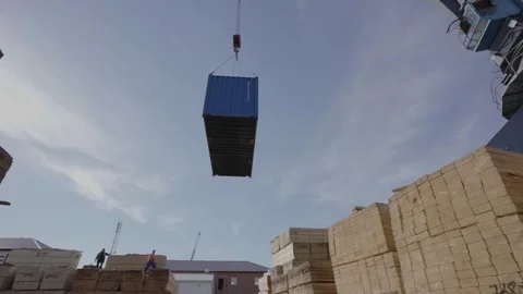 Shipping Container Loading at Industrial Lumber Yard Stock Footage 319535735
