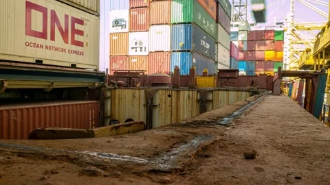 Shipping Container Loading Unloading Operation Slider Timelapse Stock Footage 221727031