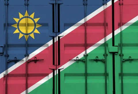Shipping container with Namibia national flag overlay Stock Photos
