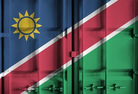 Shipping container with Namibia national flag overlay Stock Photos