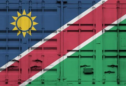 Shipping container with Namibia national flag overlay Stock Photos