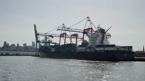 Shipping container in New York bay Stock Footage 201615401