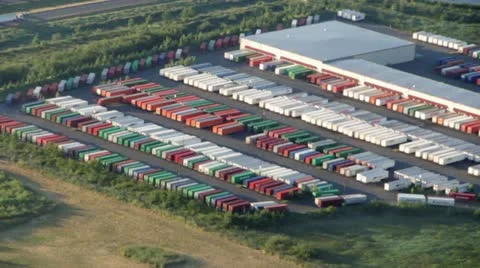 Shipping Container Rows at Distribution Center - Aerial Stock Footage 11633779