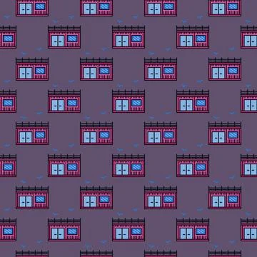Shipping Container Small Office vector colored seamless pattern Illustrazione stock